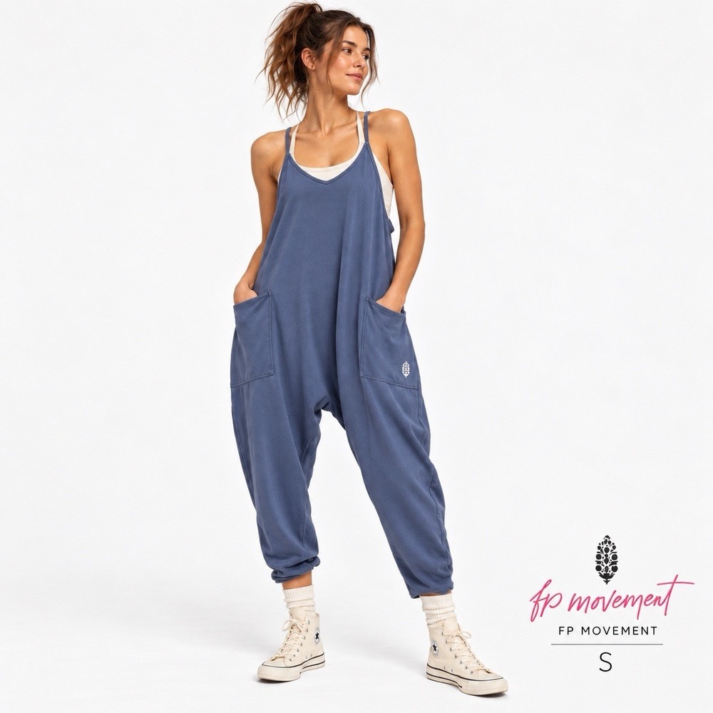 Free People FP Movement Women's Hot Shot Overall Slate Blue Oversized Small S